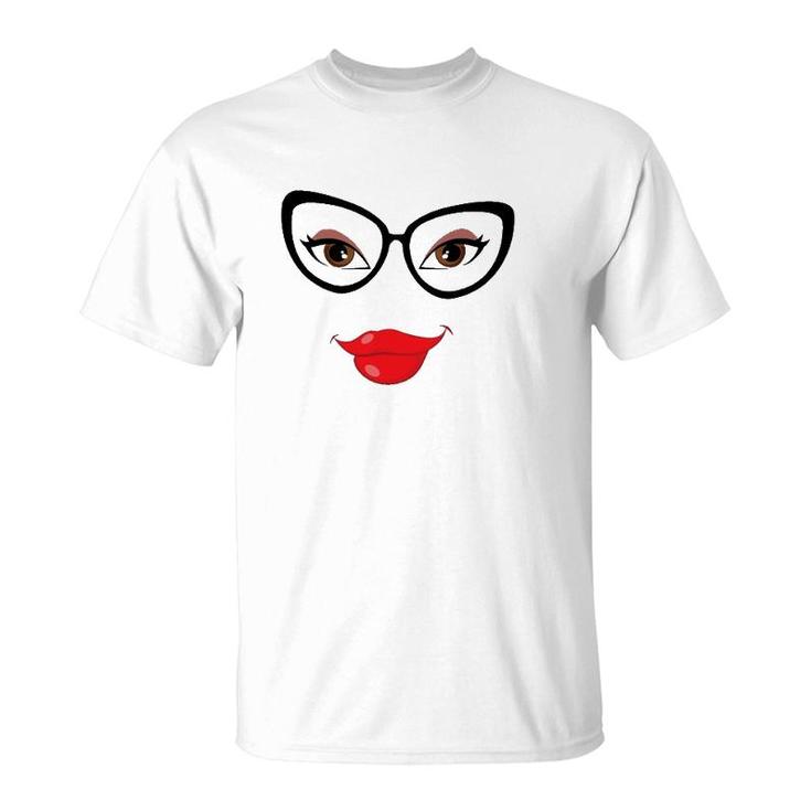 Eyes Lips And Glasses Girl's Face T-Shirt