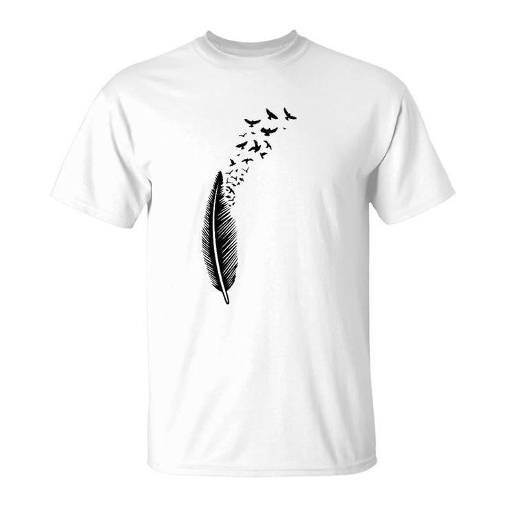 Feather With Swarm Of Birds Symbol Of Freedom Animal T-Shirt
