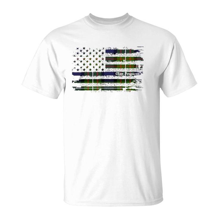 Ferguson Surname American Flag Scottish Clan Tartan T-Shirt