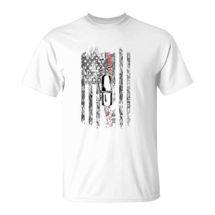 Fire Extinguisher American Flag Thin Red Line Firefighter T-Shirt