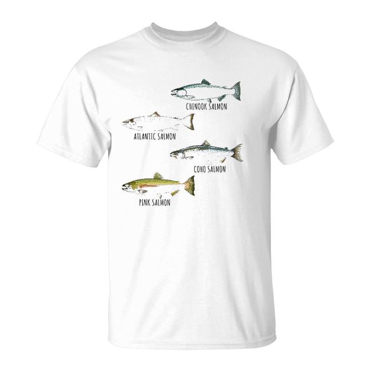 Fish Species Biology Different Types Of Salmons Fishing T-Shirt