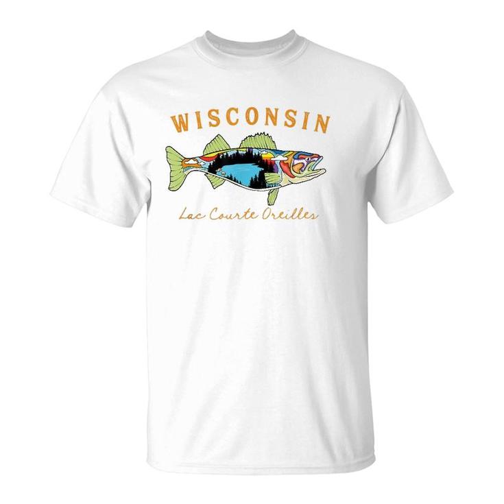 Fisherman Wisconsin Lac Courte Oreilles Lake Walleye Fishing T-Shirt