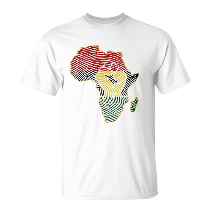 Fist Africa Map African Flag Fingerprint Black History Month T-Shirt