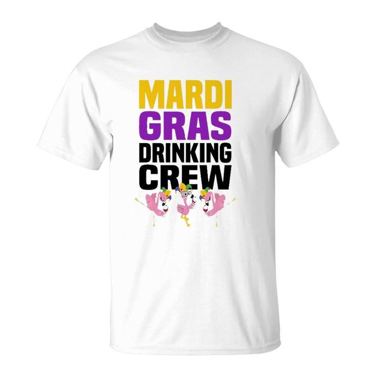 Flamingo Jester Hat Wine Glass Mardi Gras Drinking Crew T-Shirt