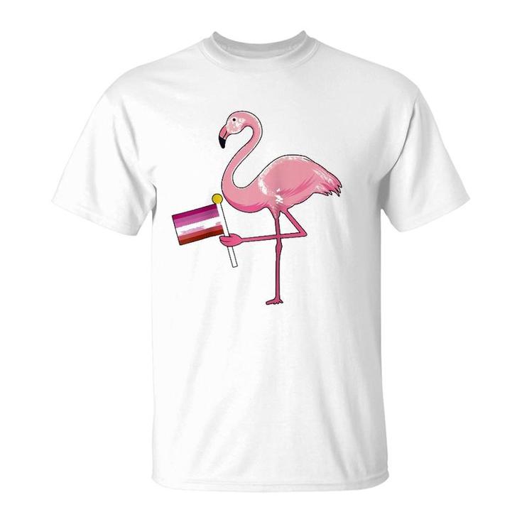 Flamingo Lesbian Flag Cute Lgbt Rainbow Gay Pride Gift Raglan Baseball Tee T-Shirt