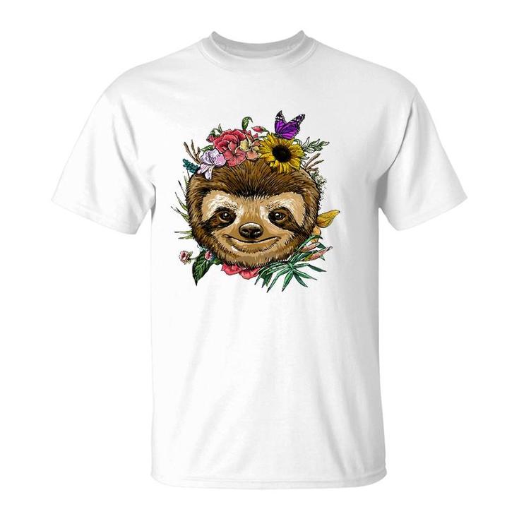 Floral Sloth Spring Nature Lovers T-Shirt