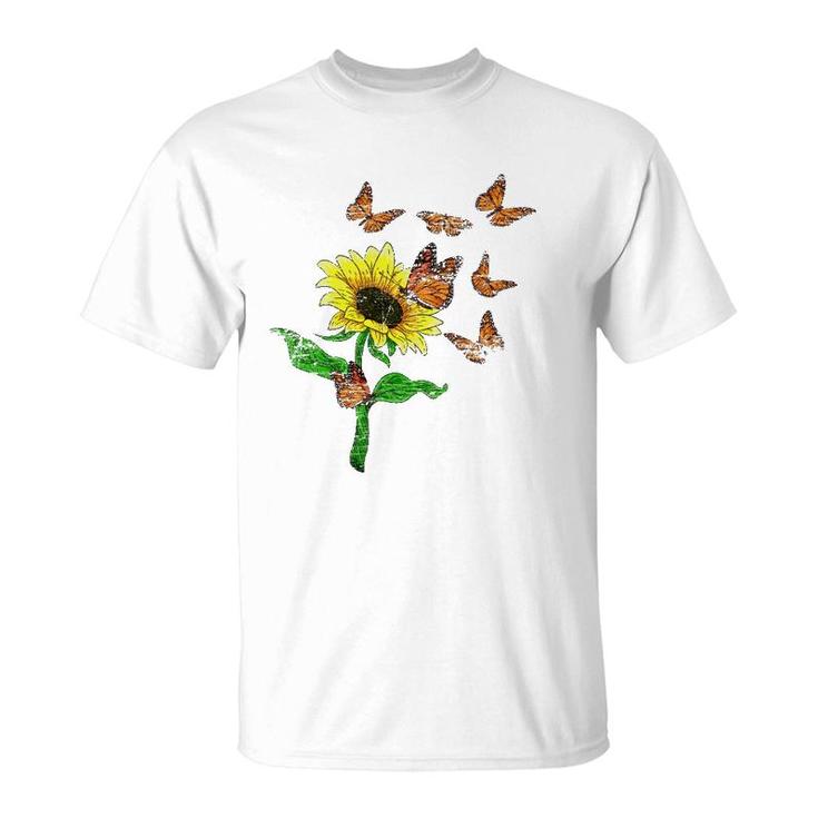 Flower Butterflies Nature Butterfly Sunflower T-Shirt