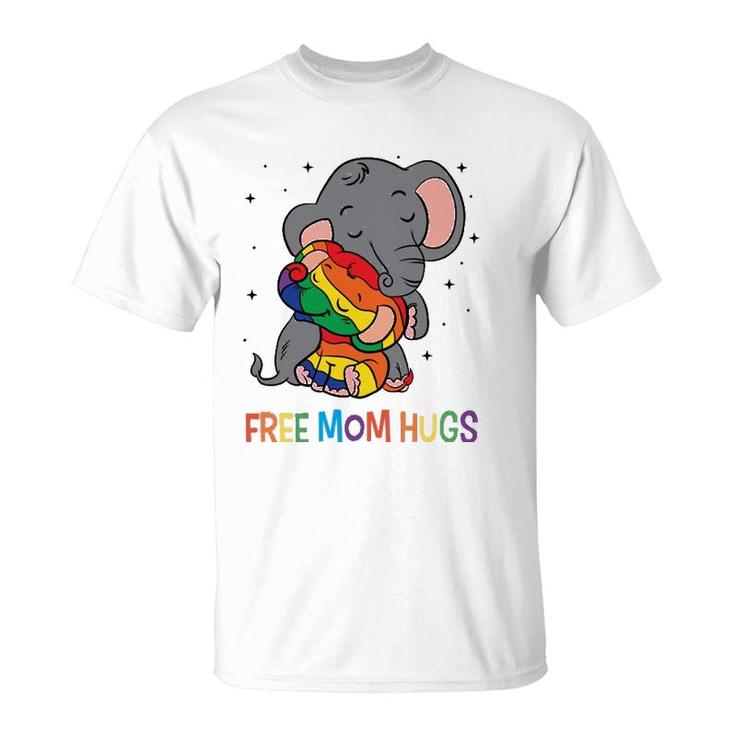 Free Mom Hugs Lgbt Mother Elephant Rainbow Womens T-Shirt