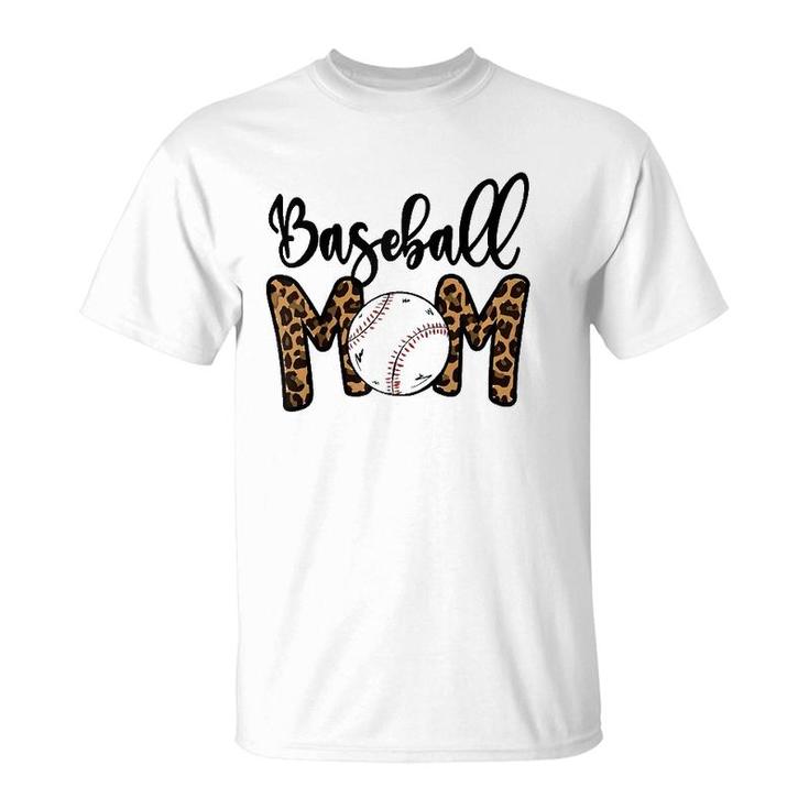 Funny Baseball Mom Leopard Print Softball Mom Mother's Day T-Shirt