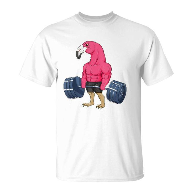 Funny Flamingo Weightlifting Bodybuilder Muscle Fitness  T-Shirt