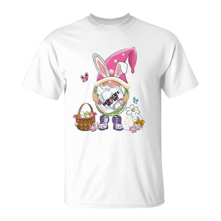 Funny Gnome Holding Easter Eggs Healthcare Worker Bunny T-Shirt