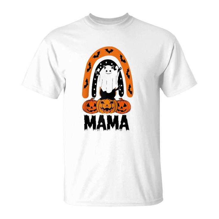 Funny Mama Ghost Black Cat Boo Pumpkin Rainbow Halloween Raglan Baseball Tee T-Shirt