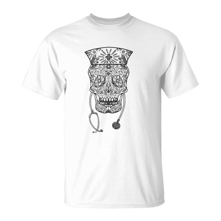 Funny Nurse Sugar Skull Gift Health Professional Men Women  T-Shirt