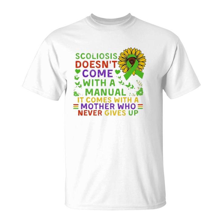 Funny Scoliosis Mother Quote Sunflower With Butterflies T-Shirt