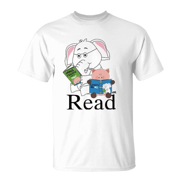Funny Teacher Library Read Book Club Piggie Elephant Pigeons T-Shirt