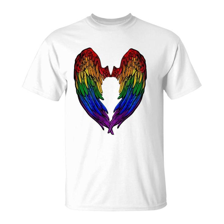 Gay Pride Month Rainbow Angels Wings Back Design T-Shirt