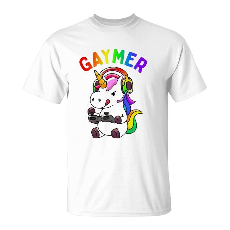 Gaymer Gay Pride Flag Lgbt Gamer Lgbtq Gaming Unicorn Gift  T-Shirt