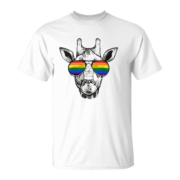 Giraffe Gay Pride Flag Sunglasses Lgbtq Gift  T-Shirt