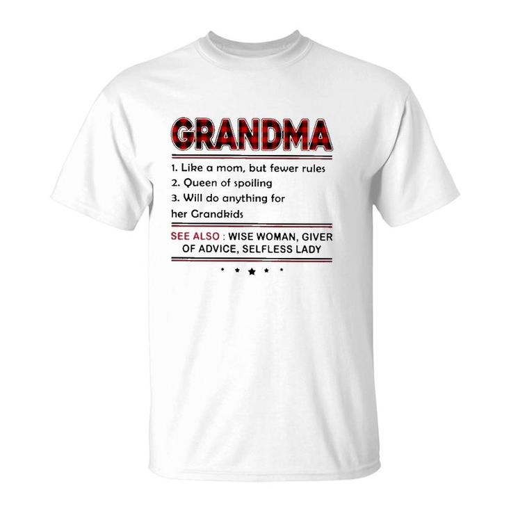 Grandma Definition Like A Mom But Fewer Rules Red Plaid Print T-Shirt