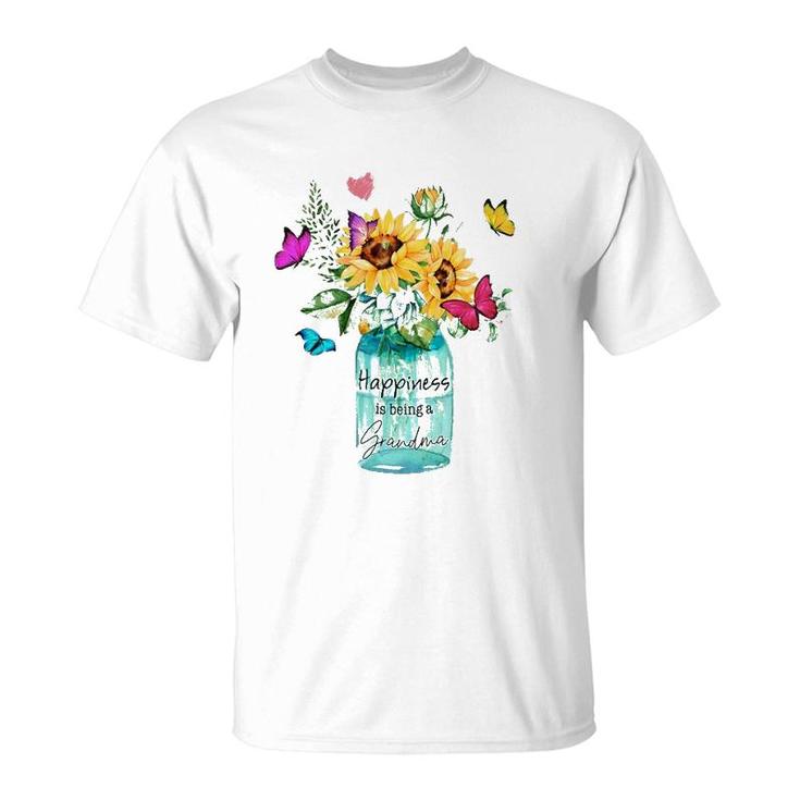 Grandmother Gift Happiness Is Being A Grandma Sunflowers Butterflies T-Shirt