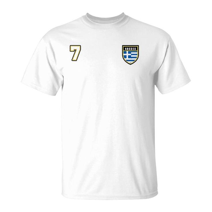 Greece Number 7 Soccer Flag Football Seven Greek T-Shirt