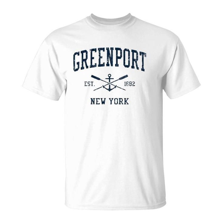 Greenport Ny Vintage Navy Crossed Oars & Boat Anchor T-Shirt