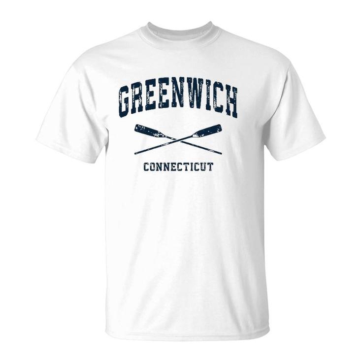 Greenwich Connecticut Vintage Nautical Crossed Oars Navy T-Shirt