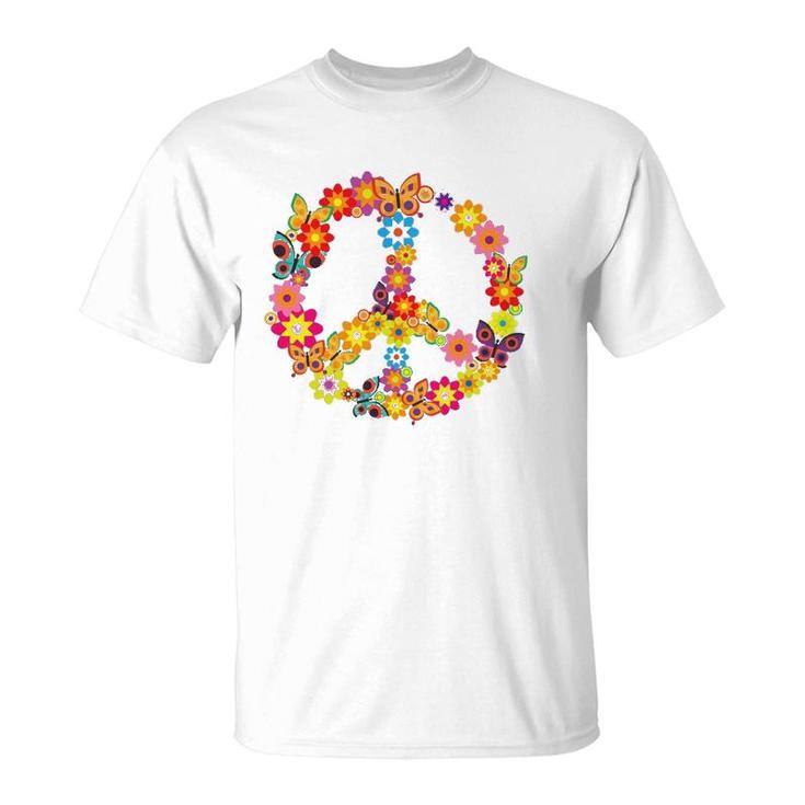 Groovy 70'S Butterfly Peace Symbol  Retro Costume Party T-Shirt