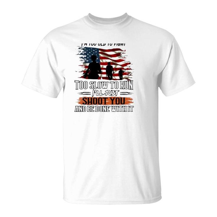 Grumpy Old Man Us Flag Troops Silhouette Veterans Day Grandpa Gift T-Shirt