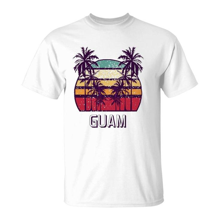Guam Hawaii Vintage 1970'S Retro Skyline Palm Tree T-Shirt