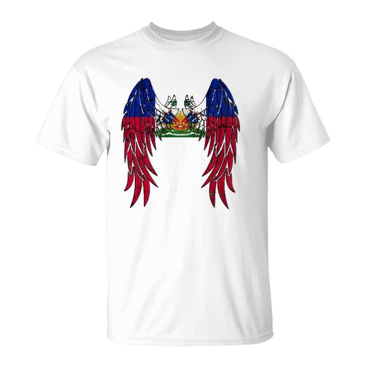 Haitian Flag Angel Wings Jesus Catholic Christian God Haiti T-Shirt