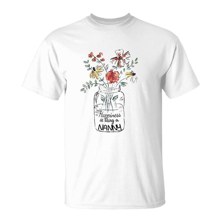 Happiness Is Being A Nanny Life - Flower Art- Grandma T-Shirt