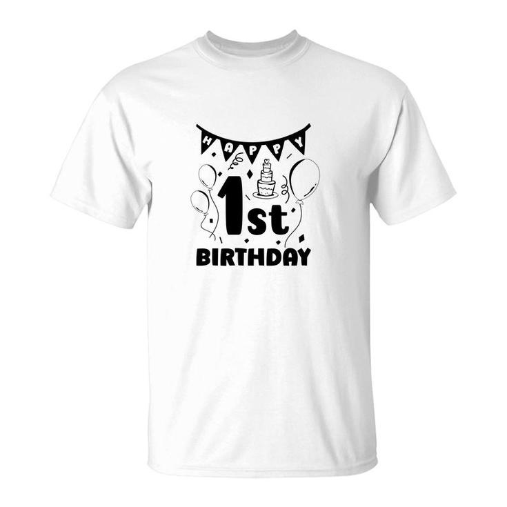 Happy 1St Birthday Black Version Happy Party T-Shirt