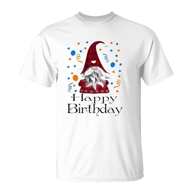 Happy Birthday Gnome Red Buffalo Plaid Cute Party Gifts T-Shirt
