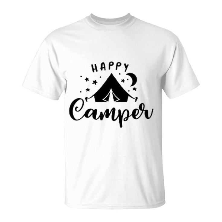 Happy Camper Tent Quote Typogrophy T-Shirt