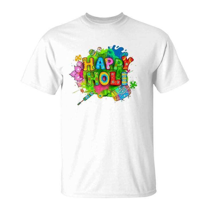 Happy Holi Beautiful Colors Dhol Pichkari Flowers T-Shirt