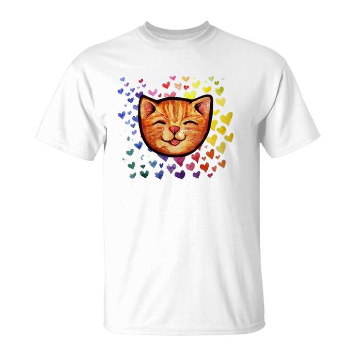 Happy Orange Tabby Cat Rainbow T-Shirt