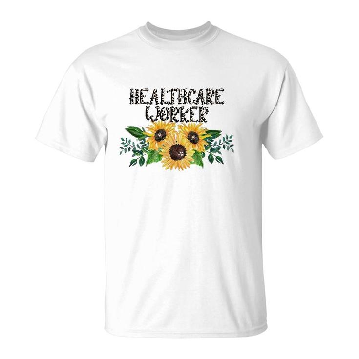 Healthcare Worker Leopard Text Sunflower Nurse Doctor Gift T-Shirt