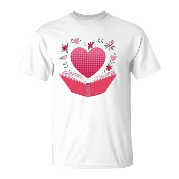 Heart Book Reading Lover Bookworm Girls Women Gift Reading T-Shirt