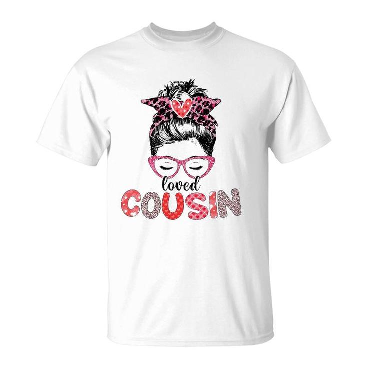 Hearts Leopard Messy Bun Cousin Xmas Valentines Mothers Day T-Shirt