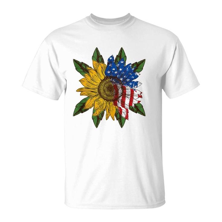 Hippie Hippies Peace Sunflower American Flag Hippy Gift  T-Shirt