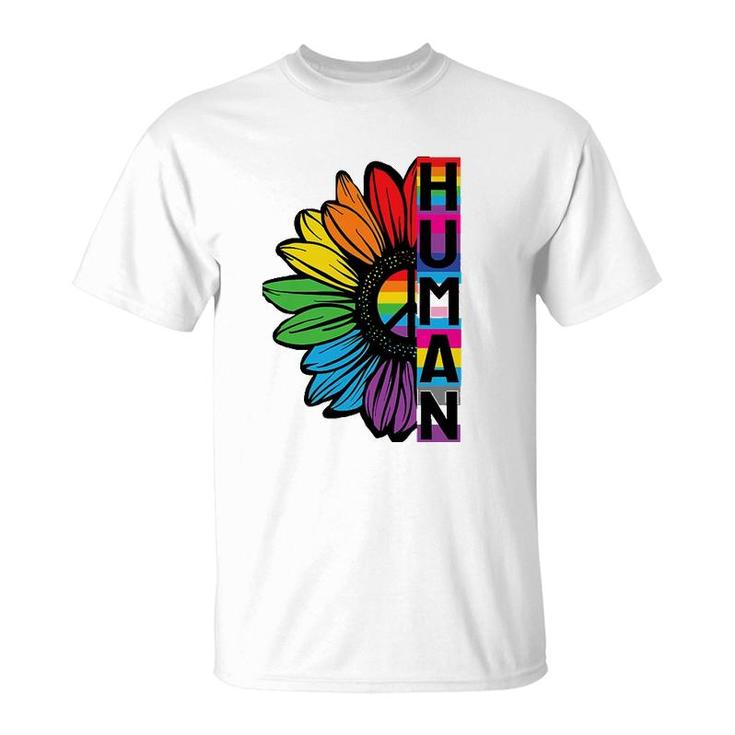 Human Sunflower Lgbt Flag Gay Pride Month Lgbtq T-Shirt