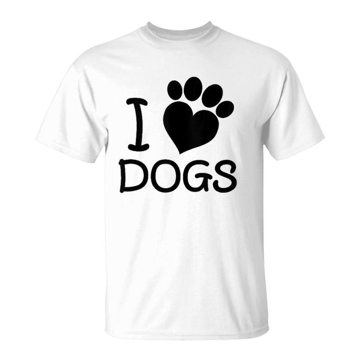 I Love Dogs Heart Paw Dog Lover  T-Shirt
