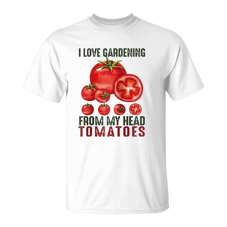 I Love Gardening From My Head Tomatoes Gift Garden Raglan Baseball Tee T-Shirt