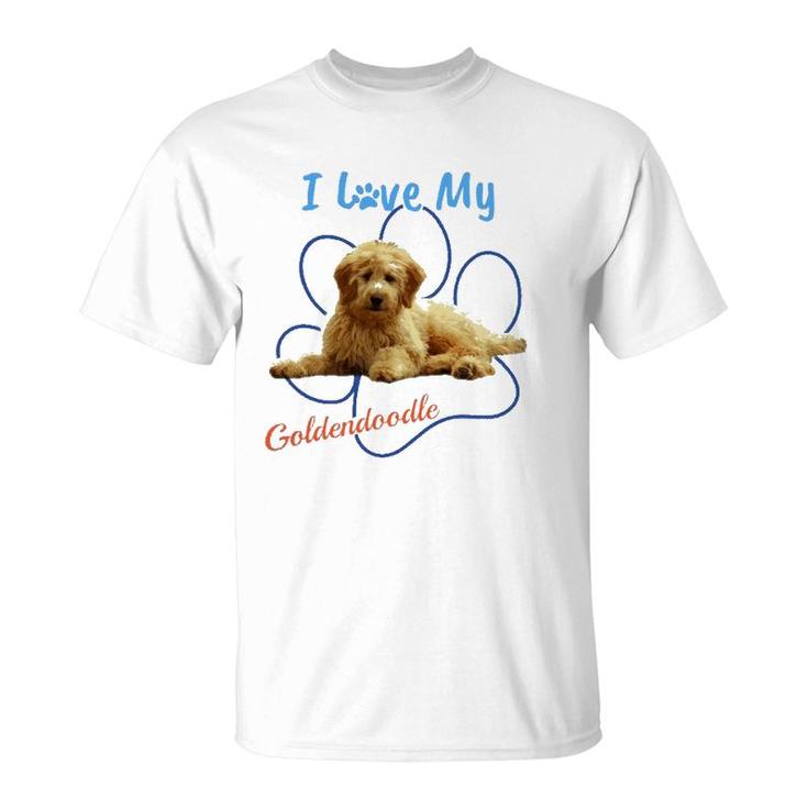 I Love My Goldendoodle Best Dog Lover Paw Print  T-Shirt