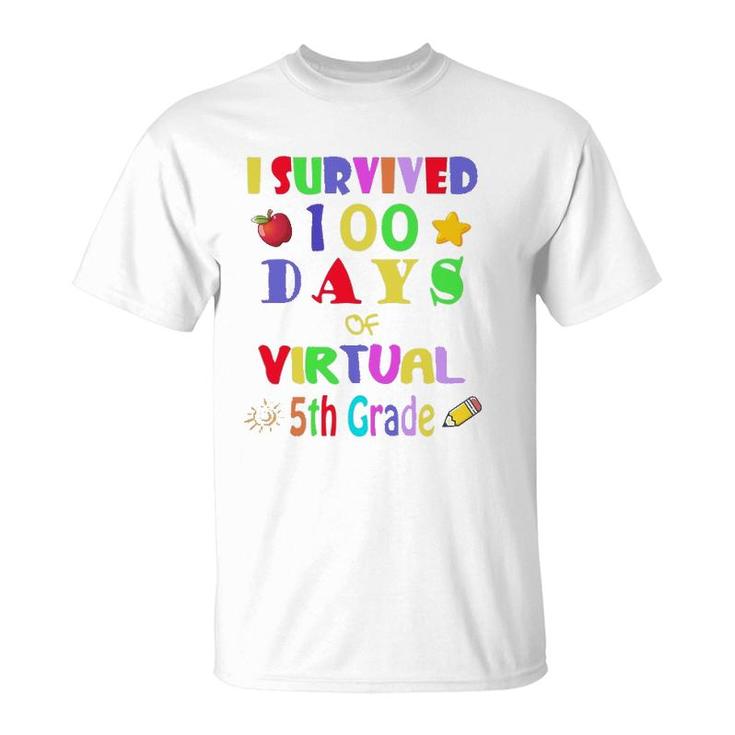I Survived 100 Days Of Virtual 5Th Grade Students Teachers T-Shirt