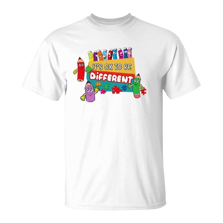 It's Ok To Be Different Autism Awareness Happy Crayons T-Shirt