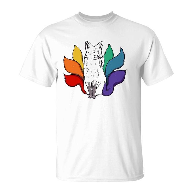 Japanese Kitsune Fox With Rainbow Tails, Lgbt Gay Pride T-Shirt