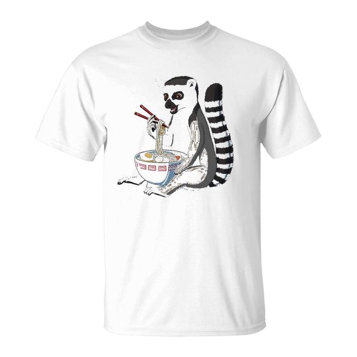 Japanese Noodles Kawaii Ramen Bowl Funny Lemur T-Shirt