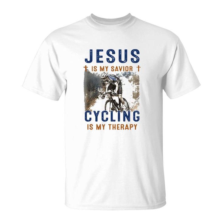 Jesus Is My Savior Cycling Is My Therapy T-Shirt